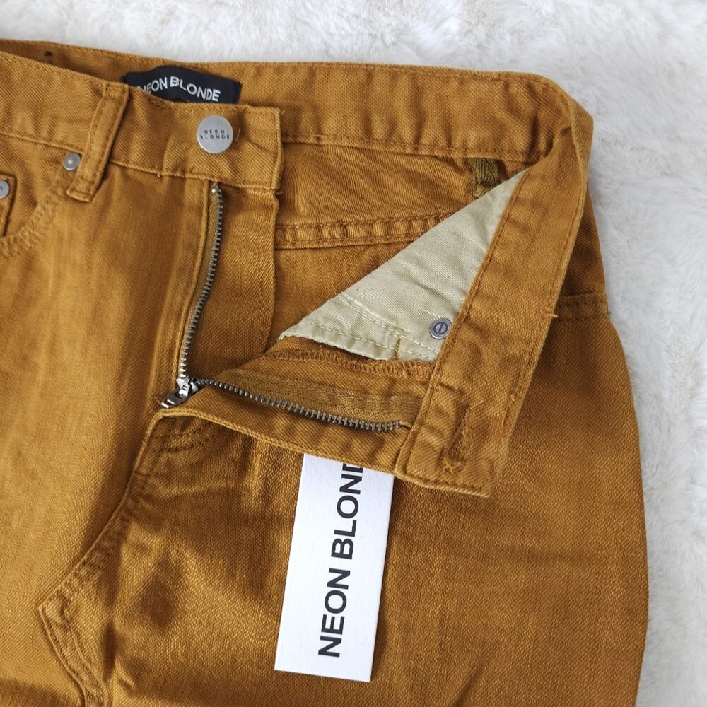 Neon Blonde Tease Distressed Denim Mini Skirt NWT Wild Honey Raw Hem Revolve 25 - Picture 5 of 10